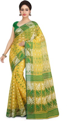 WoodenTant Woven Jamdani Cotton Silk Saree(Yellow)