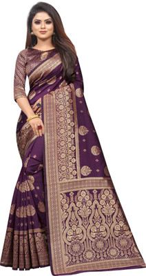 DHRUVIL TEXTILES Self Design Banarasi Cotton Silk Saree(Multicolor)