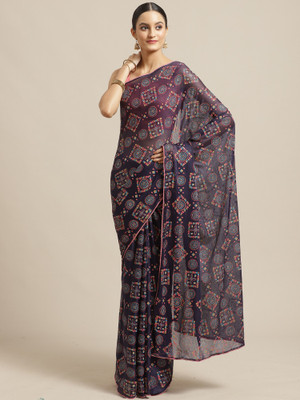 Ratnavati Woven Bandhani Chiffon Saree(Dark Blue)