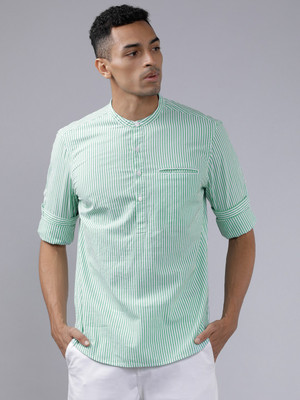 HIGHLANDER Men Striped Casual Green Shirt