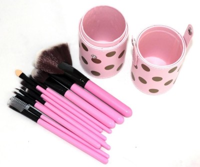 Love Nature Pink Makeup Brush Set with Polka Dot Holder Case(Pack of 12)(Pack of 12)