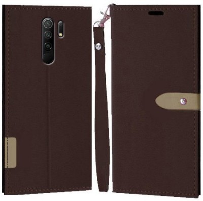 YAYAVAR Flip Cover for Redmi 9 Prime, POCO M2, POCO M2 Reloaded(Brown, Grip Case, Pack of: 1)