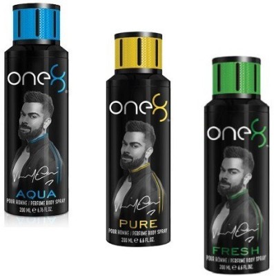 one8 by Virat Kohli Aqua + Fresh + Pure Body Spray 200ml - 3Pcs LW54 Body Spray  -  For Men(600 ml, Pack of 3)