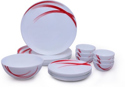Larah By Borosil Pack of 19 Opalware Moon - Red Stella Dinner Set  (Microwave Safe)