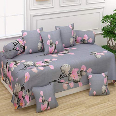 MORADO Polycotton Floral Diwan Set(Grey)