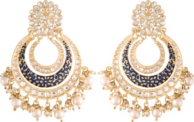 I Jewels Traditional Gold Plated Handmade Enamel Meenakari With Stunning Antique Finish Kundan & Pearl Chandbali Earrings for Women/Girls Alloy Chandbali Earring