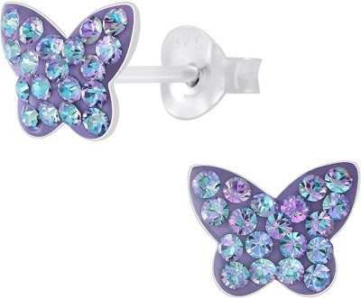 Via Mazzini Aww So Cute 92.5-925 Sterling Silver Vibrant Butterfly Stud Earrings For Kids Girls Pure Silver (ER1758) Crystal Sterling Silver Stud Earring