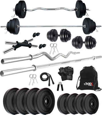 KRX 20 kg PVC 20 Kg with One 3 Ft Curl + One 5 Ft plain Rod and One Pair Dumbbell Rods with gym Accessories Home Gym Combo