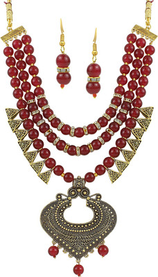 AHOORA Alloy Gold-plated Maroon Jewellery Set(Pack of 1)