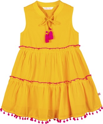 BUDDING BEES Girls Midi/Knee Length Casual Dress(Yellow, Sleeveless)