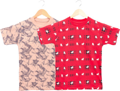 Jingo Boys Printed Cotton Blend Regular T Shirt(Multicolor, Pack of 2)