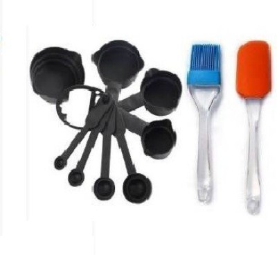 AMAZEE  Popular Combo - 8 Pcs Black Measuring Cups and Spoons Set for Kitchen | 1-Silicone Series Spatula and 1-Brush Set Special for Cake Mixer, Grilling, Cooking, Baking, BBQ, Oil Brush (Multicolor) Kitchen Tool Set(Spatula, Brush, Cooking Spoon)