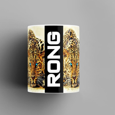 Beautum Name Printed Rong Cheetah Design White Ceramic (350) ml. Model No:BMNAT017810 Ceramic Coffee Mug(350 ml)