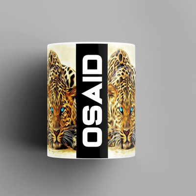 Beautum Name Printed Osaid Cheetah Design White Ceramic (350) ml. Model No:BMNAT015213 Ceramic Coffee Mug(350 ml)