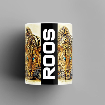 Beautum Name Printed Roos Cheetah Design White Ceramic (350) ml. Model No:BMNAT017867 Ceramic Coffee Mug(350 ml)