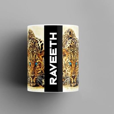 Beautum Name Printed Raveeth Cheetah Design White Ceramic (350) ml. Model No:BMNAT017064 Ceramic Coffee Mug(350 ml)