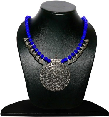 Shining Angel Moti Necklace Silver Plated Blue Colour For Women And Girls Silver Plated Alloy Choker