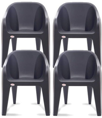 Restomatt Plastic Outdoor Chair(Black, Set of 4)