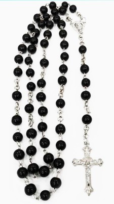 The Modern Gallery Rosary locket long beaded stainless steel chain with jesus pendent for Christmas gifts color black and blue Silver Stainless Steel Locket