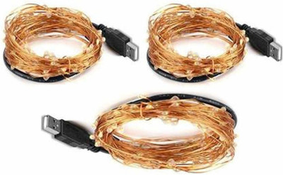 FStyler 50 LEDs 4.98 m Gold Steady String Rice Lights(Pack of 3)