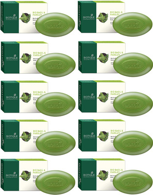 BIOTIQUE Pack of 10 Bio Basil & Parsley Revitalizing Body Soap 75gm ( For All Skin Types )(10 x 7.5 g)