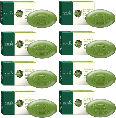 BIOTIQUE Pack of 8 Bio Basil & Parsley Revitalizing Body Soap 75gm ( For All Skin Types )(8 x 9.38 g)