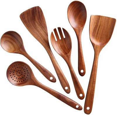 Natural Life Care Premium Cooking Spoon/Serving Spoon Set of 6/ High Quality Wood Wooden Salad Spoon, Serving Spoon Set(Pack of 6)