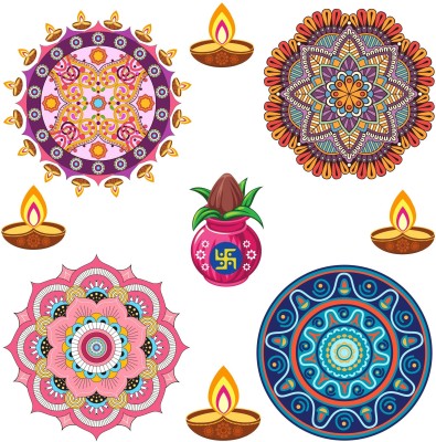 wildartcreation 30 cm Floral Rangoli Combo Sticker for Diwali with DiyGD and ative KalGDh _GD555 Self Adhesive Sticker(Pack of 1)