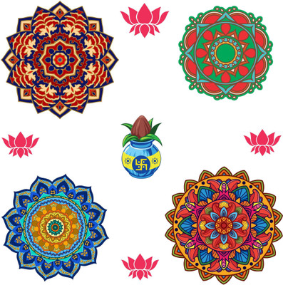 Divine studio 30 cm Floral Rangoli Combo Sticker for Diwali with KalGDh and Lotus _GD596 Self Adhesive Sticker(Pack of 1)