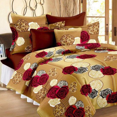 RD DECORE 152 TC Cotton Double Floral Flat Bedsheet(Pack of 1, Gold)