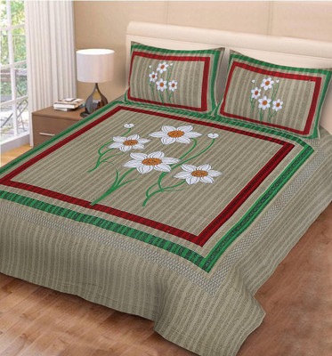 Kagzi Store Cotton Queen Flat 110 TC Printed Bedsheet(Pack of 1, Green)