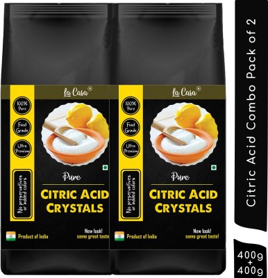 La Casa Pure Citric Acid Crystals | Combo Pack of 2 | Food Grade | Nimbu Satva | 400 gms + 400g | Citric Crystals(2 x 400 g)