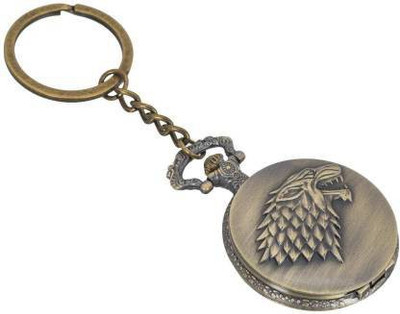 V E Theme Designer Vintage Clock Metallic Keychain Locking Key Chain(Gold, White)