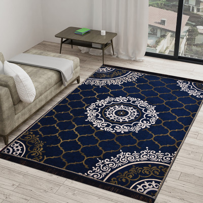 NCS 5 cm  X 7 cm Velvet Carpet(Rectangle, Dark Blue)