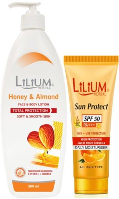 LILIUM Honey Almond Body Lotion & Sun Protection SPF50, Pack of 2, (GC860)(2 Items in the set)