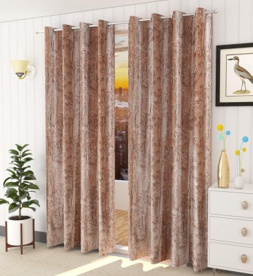 fiona creations 150 cm (5 ft) Polyester, Satin Room Darkening Window Curtain (Pack Of 2)(Floral, Brown)