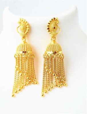 Aadiyatri Layered Tasseled Gold Plated Jhumka Alloy Drops & Danglers, Jhumki Earring, Tassel Earring Brass Jhumki Earring