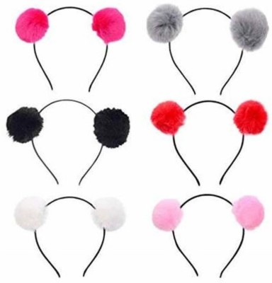 niharika Girls Fluffy Fur Ball Headband Pom Pom Ball Hair Band Hair Accessories Pack of 6 Hair Band Hair Band(Multicolor)
