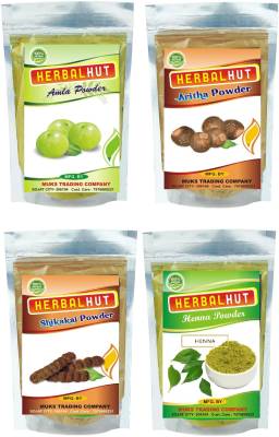 HERBALHUT NATURALS Amla Reetha Shikakai Henna Powder (100 g x 4) -All Are in Separate Packaging