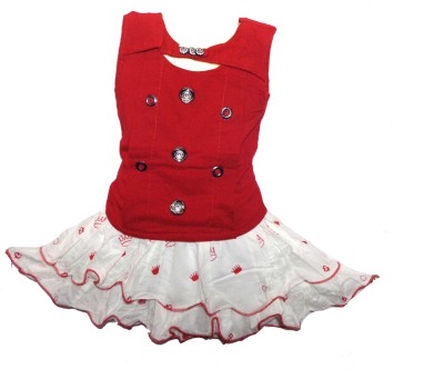 SAMJHO FASHION Baby Girls Casual Top Skirt(RED, White)