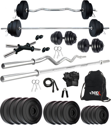KRX 40 kg PVC 40 Kg with One 3 Ft Curl + One 5 Ft plain Rod & One Pair Dumbbell Rods Home Gym Combo