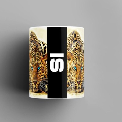 Beautum Name Printed Si Cheetah Design White Ceramic (350) ml. Model No:BMNAT020524 Ceramic Coffee Mug(350 ml)