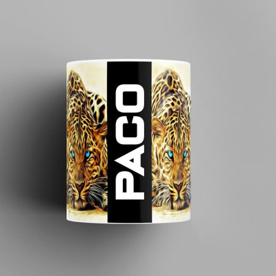 Beautum Name Printed Paco Cheetah Design White Ceramic (350) ml. Model No:BMNAT015279 Ceramic Coffee Mug(350 ml)