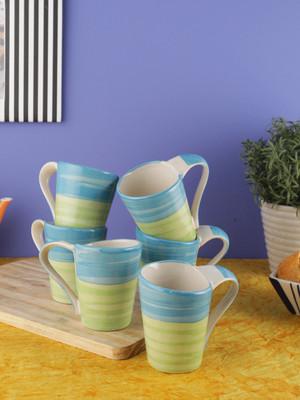 VarEesha Ananda Blue Green Ceramic Tea/Coffees Set of Six Ceramic Coffee Mug(220 ml, Pack of 6)