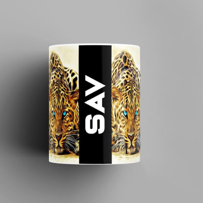 Beautum Name Printed Sav Cheetah Design White Ceramic (350) ml. Model No:BMNAT019180 Ceramic Coffee Mug(350 ml)