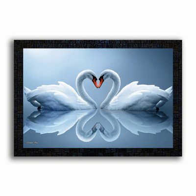 Poster N Frames UV Textured Decorative Art Print of Vastu Swan with wooden synthetic frame Digital Reprint 14 inch x 20 inch Painting(With Frame)