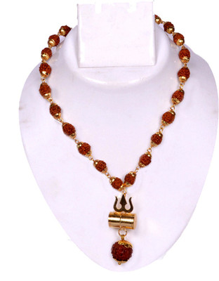 parasch Shiv Shakti Kavach 5 Mala With Shiv Trishul & Damru Wood Shiv Shakti Kavach Mukhi Rudraksha Wood Locket Brass Chain