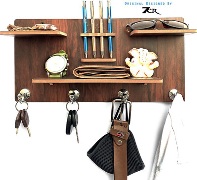 7CR Trendy Key Holder (WB) Wood Key Holder(4 Hooks, Brown)