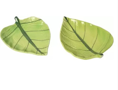 VTS Ceramic Green Leaf Platter (SET OF 2) Plate Serving Set Quarter Plate(2 Quarter Plate)