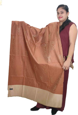 KAVIM Polyester Wool Blend Printed Women Shawl(Brown)